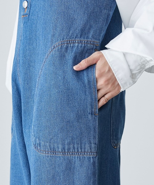 BONLECILL（ボンルシール）の「ボタンフライロールアップデニムサロペット（サロペット/オーバーオール・レディース・アイボリー/ネイビー/ブラック/ブルー/ブルー系1・L/M）」の20枚目の写真