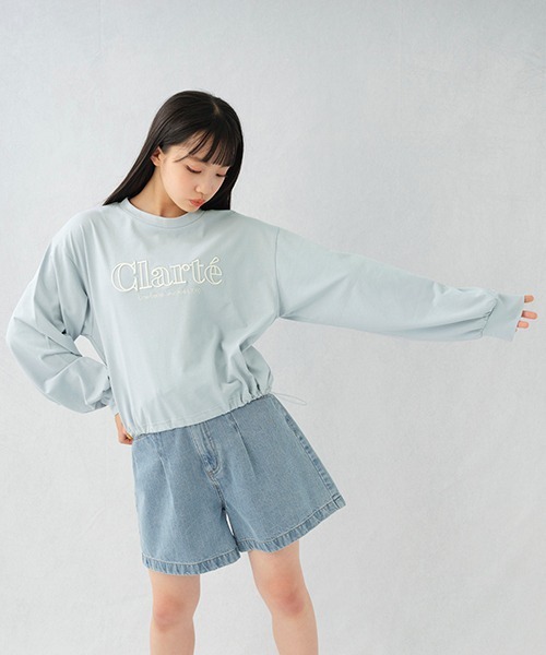 LOVETOXIC（ラブトキシック）の「ドロスト3D刺繍長袖Tシャツ（Tシャツ/カットソー・キッズ・ピンク/チャコール/サックスブルー/オフホワイト・S/L/M）」の3枚目の写真
