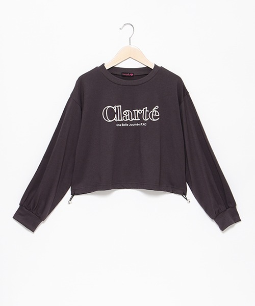 LOVETOXIC（ラブトキシック）の「ドロスト3D刺繍長袖Tシャツ（Tシャツ/カットソー・キッズ・ピンク/チャコール/サックスブルー/オフホワイト・S/L/M）」の2枚目の写真