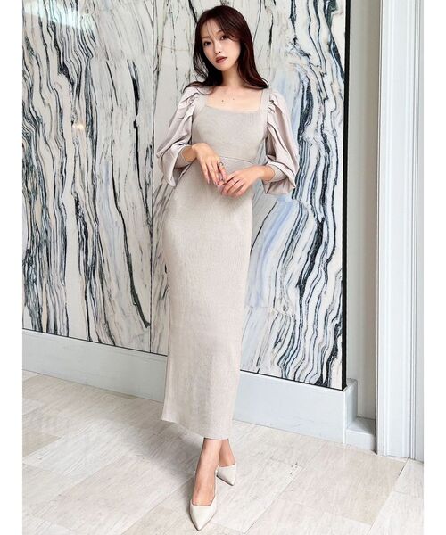 RESEXXY（リゼクシー）の「スリーブドレープドッキングニットワンピース（ワンピース・レディース・モカ/ベージュ/ブラック・FREE）」の4枚目の写真