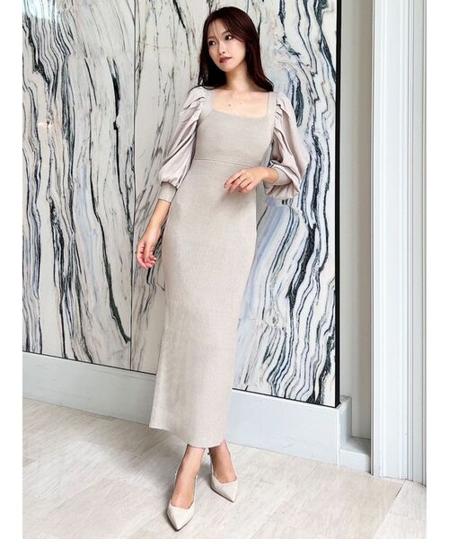 RESEXXY（リゼクシー）の「スリーブドレープドッキングニットワンピース（ワンピース・レディース・モカ/ベージュ/ブラック・FREE）」の6枚目の写真