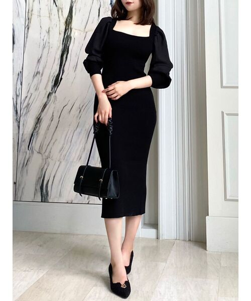 RESEXXY（リゼクシー）の「スリーブドレープドッキングニットワンピース（ワンピース・レディース・モカ/ベージュ/ブラック・FREE）」の8枚目の写真