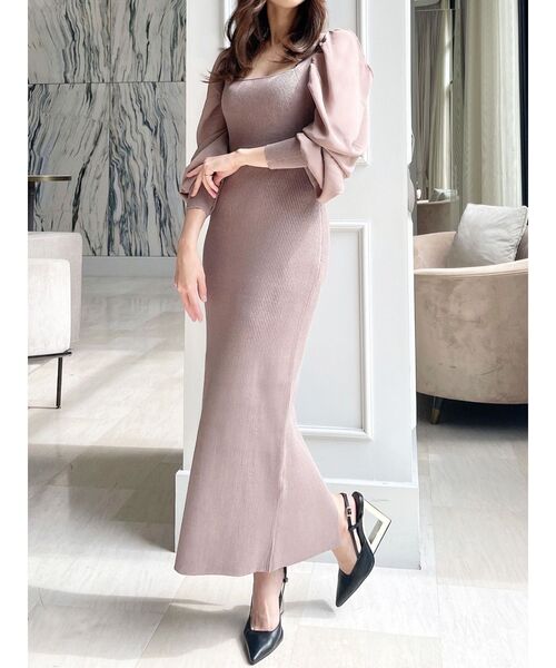 RESEXXY（リゼクシー）の「スリーブドレープドッキングニットワンピース（ワンピース・レディース・モカ/ベージュ/ブラック・FREE）」の12枚目の写真