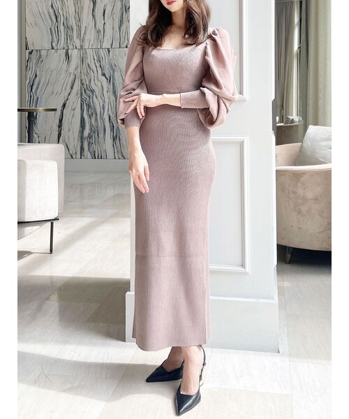 RESEXXY（リゼクシー）の「スリーブドレープドッキングニットワンピース（ワンピース・レディース・モカ/ベージュ/ブラック・FREE）」の14枚目の写真