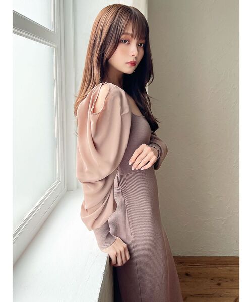 RESEXXY（リゼクシー）の「スリーブドレープドッキングニットワンピース（ワンピース・レディース・モカ/ベージュ/ブラック・FREE）」の16枚目の写真