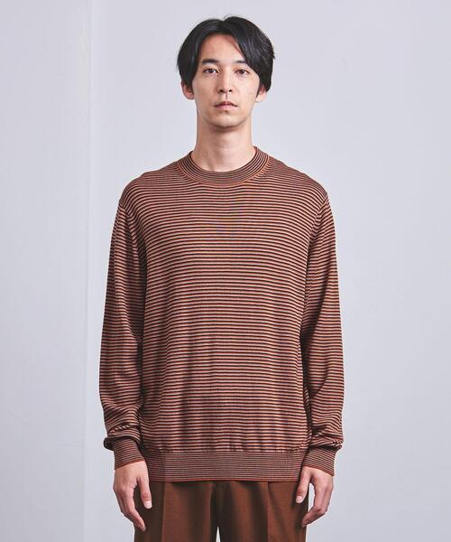 【未使用】UNITED ARROWSマルチボーダークルーネックニット／Sオリーブ 未使用UNITED ARROWSマルチボーダークルーネックニット／Sオリーブ