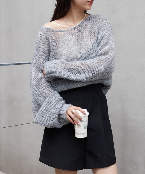 COLONY 2139(コロニートゥーワンスリーナイン)の「編み変えシアークロップドニット(ニット/セーター・レディース・ブラック/グレー/ベージュ/ダークグリーン/オフホワイト/ブラウン・FREE)」の3枚目の写真