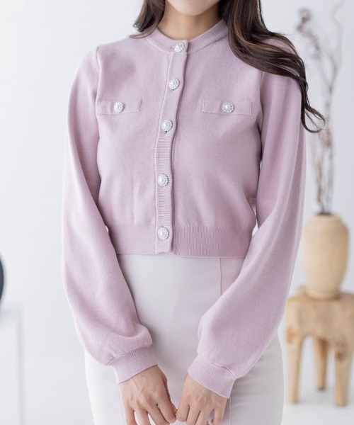 clear（クリア）の「ビジューボタンハイゲージニットカーディガン（ニット/セーター・レディース・ブラック/アイボリー/ピンクベージュ・F）」の3枚目の写真