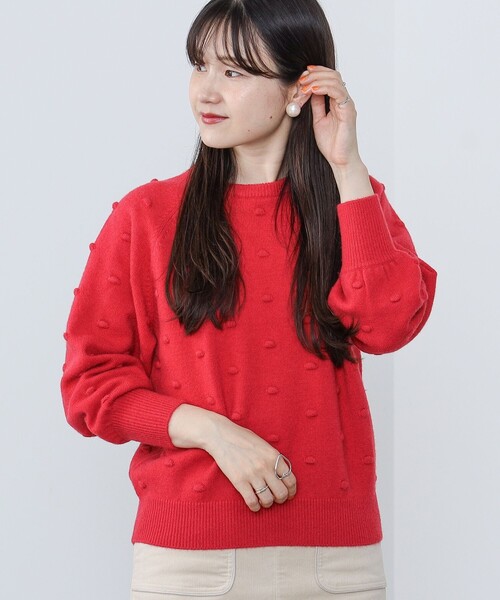 BEAMS HEART(ビームスハート)の「BEAMS HEART / ポップコーンジャカード ニットプルオーバー(ニット/セーター・レディース・レッド/グリーン/アイボリー・FREE)」の3枚目の写真
