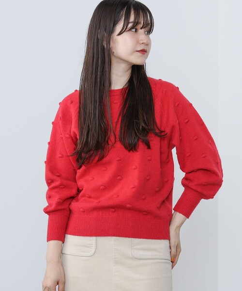 BEAMS HEART(ビームスハート)の「BEAMS HEART / ポップコーンジャカード ニットプルオーバー(ニット/セーター・レディース・レッド/グリーン/アイボリー・FREE)」の6枚目の写真