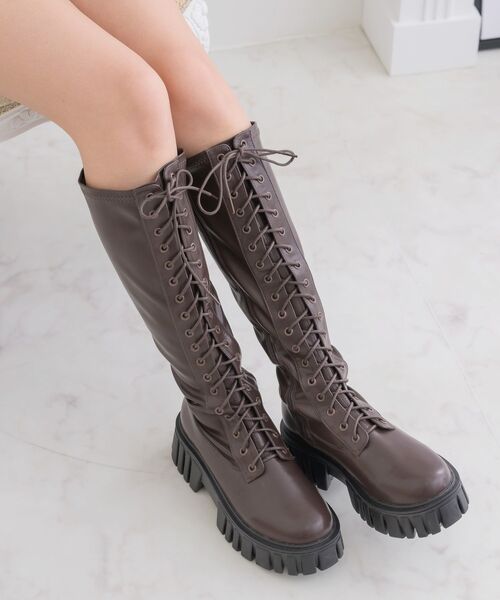 ems excite(エムズエキサイト)の「レースアップロングブーツ(ブーツ・レディース・ブラウン/ブラック・MEDIUM/LARGE)」の2枚目の写真