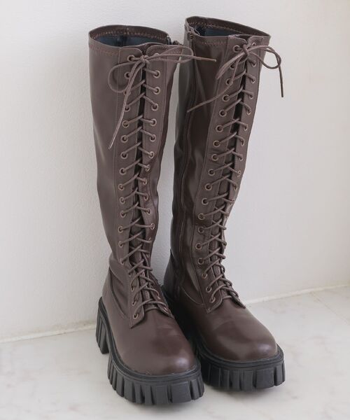 ems excite(エムズエキサイト)の「レースアップロングブーツ(ブーツ・レディース・ブラウン/ブラック・MEDIUM/LARGE)」の5枚目の写真