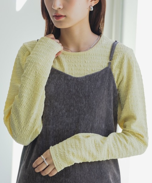 Kastane(カスタネ)の「【新色追加】カットジャガードプルオーバー(Tシャツ/カットソー・レディース・ブラウン/ブラック/アイボリー/ブルー/ピンク/イエロー/チャコールグレー・FREE)」の7枚目の写真