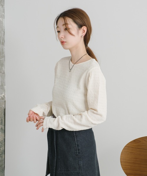 Kastane(カスタネ)の「【新色追加】カットジャガードプルオーバー(Tシャツ/カットソー・レディース・ブラウン/ブラック/アイボリー/ブルー/ピンク/イエロー/チャコールグレー・FREE)」の10枚目の写真