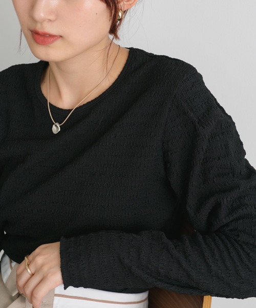 Kastane(カスタネ)の「【新色追加】カットジャガードプルオーバー(Tシャツ/カットソー・レディース・ブラウン/ブラック/アイボリー/ブルー/ピンク/イエロー/チャコールグレー・FREE)」の16枚目の写真