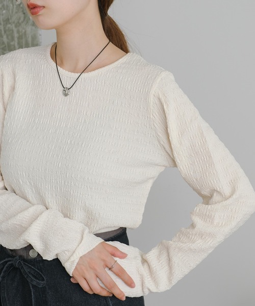 Kastane(カスタネ)の「【新色追加】カットジャガードプルオーバー(Tシャツ/カットソー・レディース・ブラウン/ブラック/アイボリー/ブルー/ピンク/イエロー/チャコールグレー・FREE)」の8枚目の写真