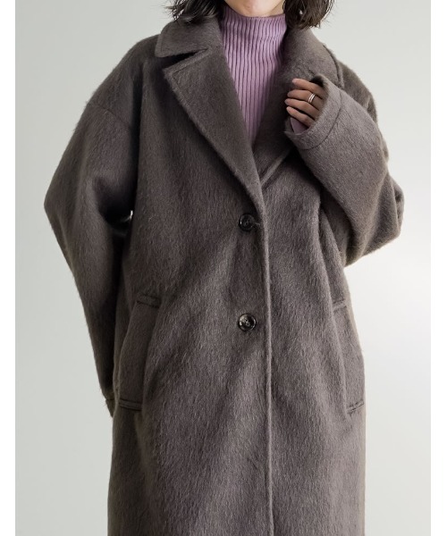 Re:EDIT（リエディ）の「[2025 WINTER PRE ORDER]ウールタッチシャギーチェスターロングコート（チェスターコート・レディース・アイボリー/チャコールグレー/ブラック/グレイッシュベージュ/ブラウン・MEDIUM/LARGE/SHORT）」の10枚目の写真