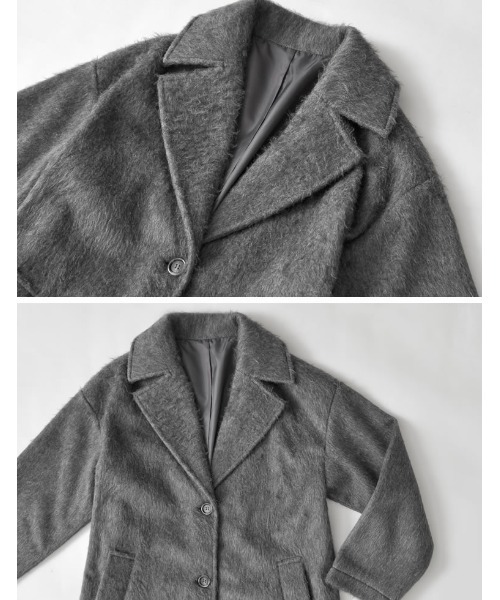 Re:EDIT（リエディ）の「[2025 WINTER PRE ORDER]ウールタッチシャギーチェスターロングコート（チェスターコート・レディース・アイボリー/チャコールグレー/ブラック/グレイッシュベージュ/ブラウン・MEDIUM/LARGE/SHORT）」の18枚目の写真