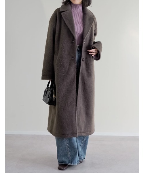 Re:EDIT（リエディ）の「[2025 WINTER PRE ORDER]ウールタッチシャギーチェスターロングコート（チェスターコート・レディース・アイボリー/チャコールグレー/ブラック/グレイッシュベージュ/ブラウン・MEDIUM/LARGE/SHORT）」の7枚目の写真