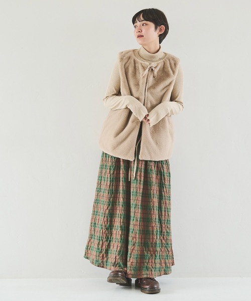 Crisp(クリスプ)の「チェックタックギャザースカート(スカート・レディース・ピンク/グリーン・FREE)」の7枚目の写真