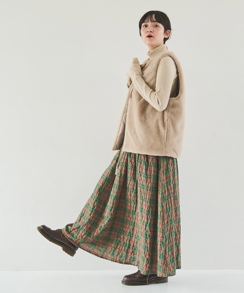 Crisp(クリスプ)の「チェックタックギャザースカート(スカート・レディース・ピンク/グリーン・FREE)」の3枚目の写真