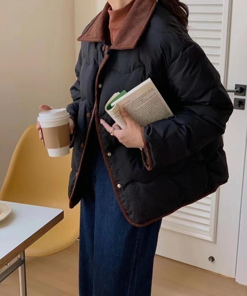 LAC-VERT(ラック・ヴェール)の「ウェーブキルティング中綿配色ダウンジャケット(ダウンジャケット/コート・レディース・ネイビー/ベージュ/ホワイト・FREE)」の3枚目の写真