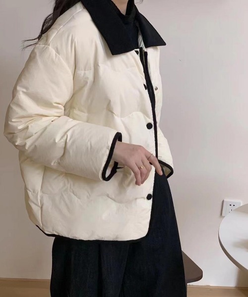 LAC-VERT(ラック・ヴェール)の「ウェーブキルティング中綿配色ダウンジャケット(ダウンジャケット/コート・レディース・ネイビー/ベージュ/ホワイト・FREE)」の12枚目の写真