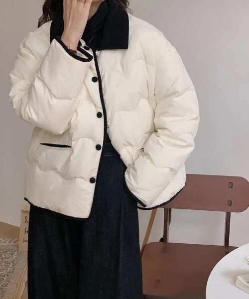 LAC-VERT(ラック・ヴェール)の「ウェーブキルティング中綿配色ダウンジャケット(ダウンジャケット/コート・レディース・ネイビー/ベージュ/ホワイト・FREE)」の22枚目の写真