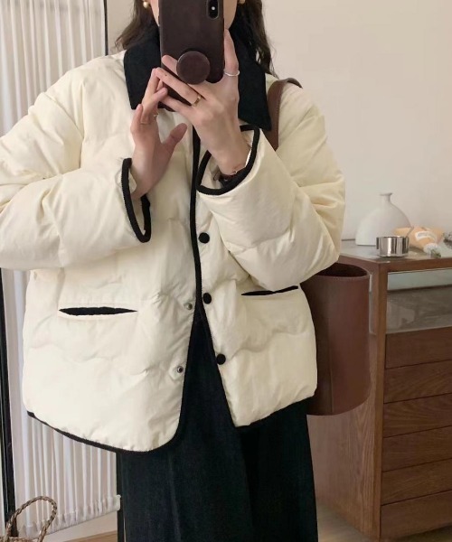 LAC-VERT(ラック・ヴェール)の「ウェーブキルティング中綿配色ダウンジャケット(ダウンジャケット/コート・レディース・ネイビー/ベージュ/ホワイト・FREE)」の14枚目の写真