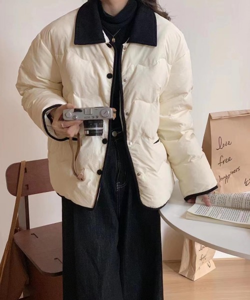 LAC-VERT(ラック・ヴェール)の「ウェーブキルティング中綿配色ダウンジャケット(ダウンジャケット/コート・レディース・ネイビー/ベージュ/ホワイト・FREE)」の15枚目の写真