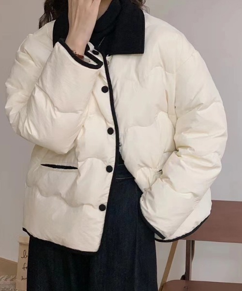 LAC-VERT(ラック・ヴェール)の「ウェーブキルティング中綿配色ダウンジャケット(ダウンジャケット/コート・レディース・ネイビー/ベージュ/ホワイト・FREE)」の18枚目の写真