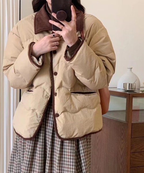 LAC-VERT(ラック・ヴェール)の「ウェーブキルティング中綿配色ダウンジャケット(ダウンジャケット/コート・レディース・ネイビー/ベージュ/ホワイト・FREE)」の19枚目の写真