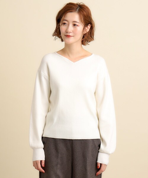 【WHITE】<H>オーロララメ ロングスリーブ ニットプルオーバー H＞オーロララメ ロングスリーブ ニットプルオーバー