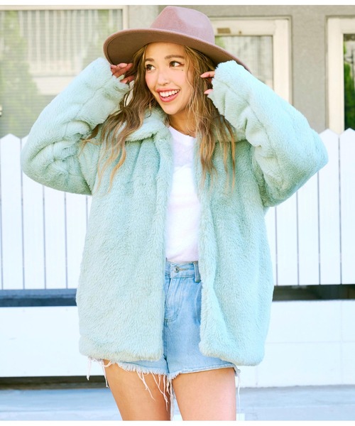 anap mimpi（アナップミンピ）の「ステンカラーフェイクファーコート（ブルゾン・レディース・ミント/モカ・FREE）」の9枚目の写真