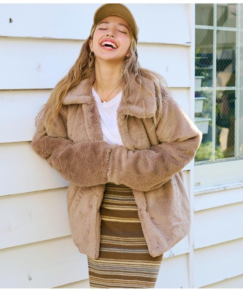 ステンカラーファーコート　0 anap mimpi（アナップミンピ）の「ステンカラーフェイクファーコート