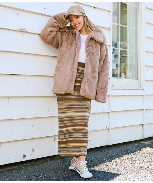 anap mimpi（アナップミンピ）の「ステンカラーフェイクファーコート（ブルゾン・レディース・ミント/モカ・FREE）」の6枚目の写真