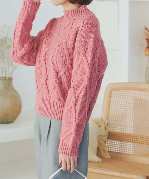 ダイヤ柄モックネックニットトップス（その他トップス）｜KOBE LETTUCE