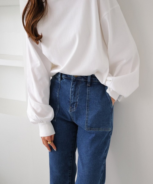 evernavy(エバーネイビー)の「ストレッチ裏微起毛ベイカーデニムパンツ(デニムパンツ・レディース・ブルー・M/L)」の3枚目の写真