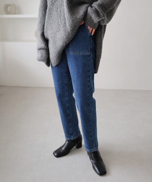 evernavy(エバーネイビー)の「ストレッチ裏微起毛ベイカーデニムパンツ(デニムパンツ・レディース・ブルー・M/L)」の5枚目の写真