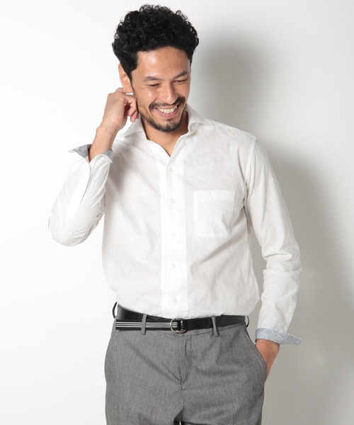 MEN'S BIGI（メンズビギ）の「コットンダイヤジャガードパナマメッシュシャツ（シャツ/ブラウス・メンズ・ホワイト/ネイビー/エメラルド・01/02/03/04）」の4枚目の写真