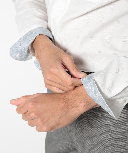 MEN'S BIGI（メンズビギ）の「コットンダイヤジャガードパナマメッシュシャツ（シャツ/ブラウス・メンズ・ホワイト/ネイビー/エメラルド・01/02/03/04）」の12枚目の写真