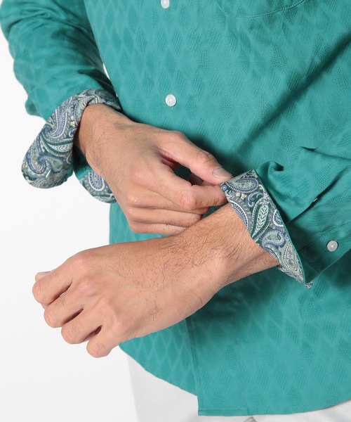 MEN'S BIGI（メンズビギ）の「コットンダイヤジャガードパナマメッシュシャツ（シャツ/ブラウス・メンズ・ホワイト/ネイビー/エメラルド・01/02/03/04）」の13枚目の写真