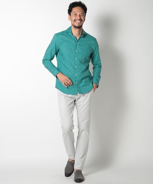 MEN'S BIGI（メンズビギ）の「コットンダイヤジャガードパナマメッシュシャツ（シャツ/ブラウス・メンズ・ホワイト/ネイビー/エメラルド・01/02/03/04）」の8枚目の写真