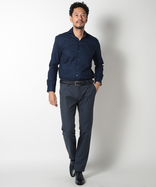 MEN'S BIGI（メンズビギ）の「コットンダイヤジャガードパナマメッシュシャツ（シャツ/ブラウス・メンズ・ホワイト/ネイビー/エメラルド・01/02/03/04）」の9枚目の写真