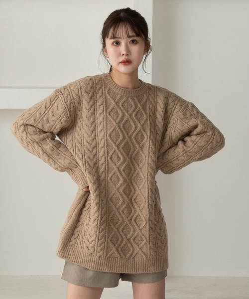Amiur（エミレ）の「random cable over knit / ランダムケーブルオーバーニット（ニット/セーター・レディース・グレー/アイボリー/ベージュ・FREE）」の16枚目の写真