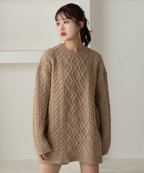 Amiur（エミレ）の「random cable over knit / ランダムケーブルオーバーニット（ニット/セーター・レディース・グレー/アイボリー/ベージュ・FREE）」の10枚目の写真