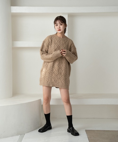 Amiur（エミレ）の「random cable over knit / ランダムケーブルオーバーニット（ニット/セーター・レディース・グレー/アイボリー/ベージュ・FREE）」の12枚目の写真