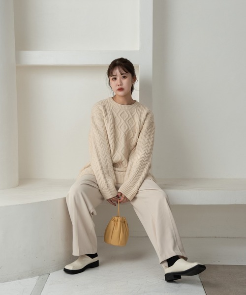 Amiur（エミレ）の「random cable over knit / ランダムケーブルオーバーニット（ニット/セーター・レディース・グレー/アイボリー/ベージュ・FREE）」の14枚目の写真