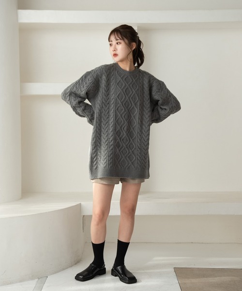 Amiur（エミレ）の「random cable over knit / ランダムケーブルオーバーニット（ニット/セーター・レディース・グレー/アイボリー/ベージュ・FREE）」の15枚目の写真