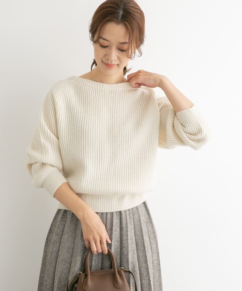 URBAN RESEARCH DOORS（アーバンリサーチドアーズ）の「モンゴリアンウール畦ニットプルオーバー（ニット/セーター・レディース・アイボリー/グレー系その他/レッド・MEDIUM）」の4枚目の写真